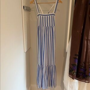 English Factory Blue and White Striped Maxi Dress
